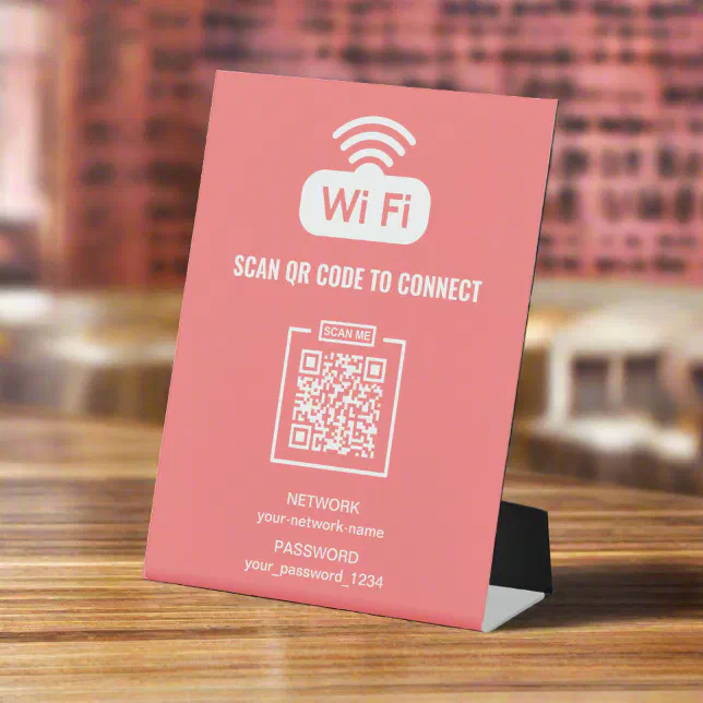 Free WIFI QR Code Network Password Pink Pedestal Sign | Zazzle