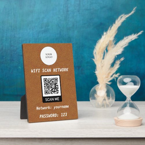 Free Wifi QR Code Plain Brown Leather Plaque