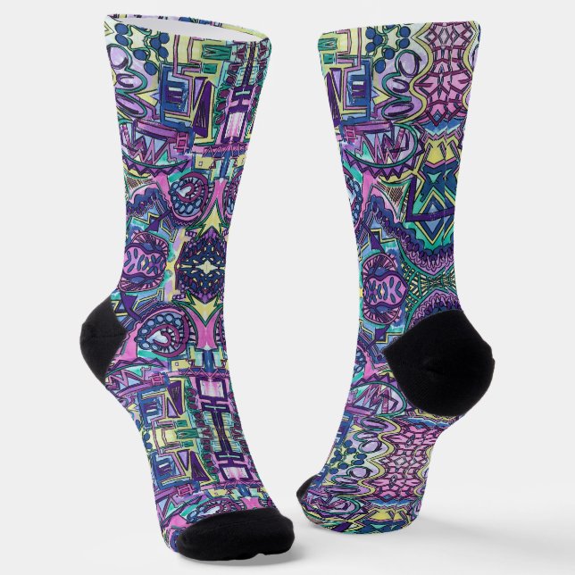 Free Will-Multicolor Abstract Geometric Pattern Socks (Angled)
