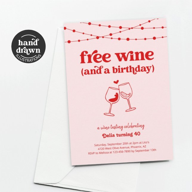 Free Wine Tasting Funny Woman Birthday Party Invitation (Creator Uploaded)