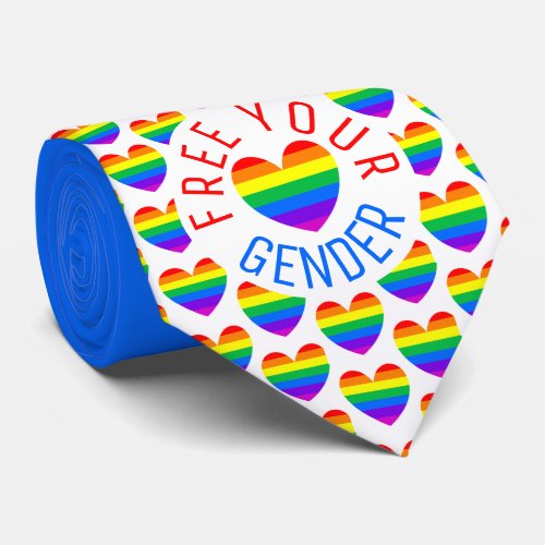 Free your Gender Rainbow Heart Neck Tie