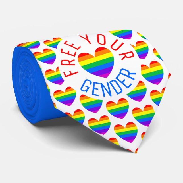 Free your Gender, Rainbow Heart Neck Tie (Rolled)