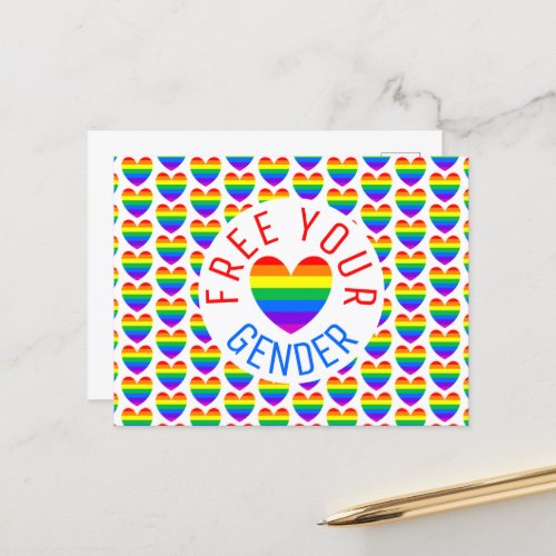 Free your Gender Rainbow Heart Postcard