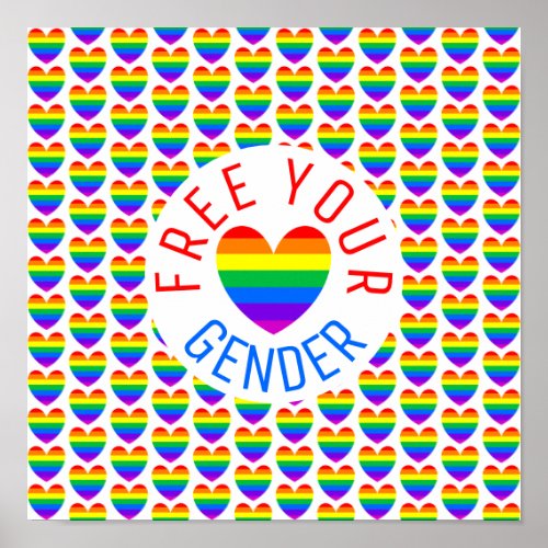 Free your Gender Rainbow Heart Poster
