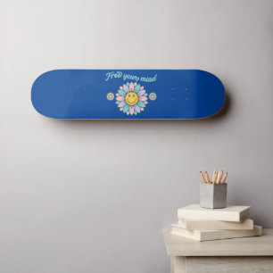 FREE YOUR MIND funny 70's typography design flower Skateboard