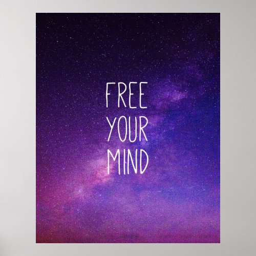 Free Your Mind Quote Blue Night Sky Poster