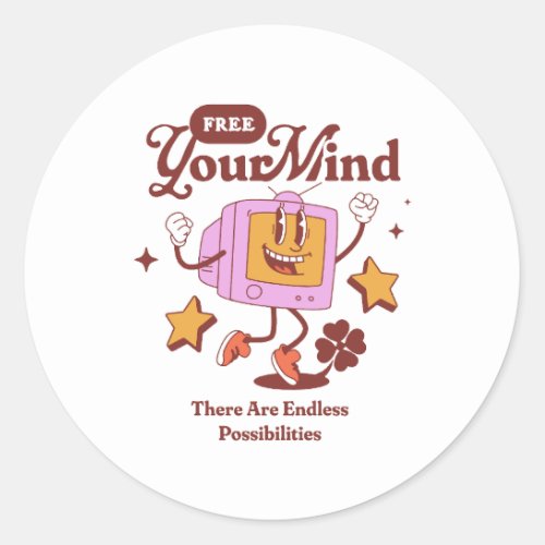 Free Your Mind Retro Mascot Classic Round Sticker