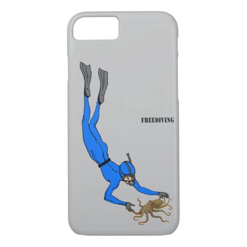 Freediving Diver Observing an Octopus Underwater iPhone 87 Case