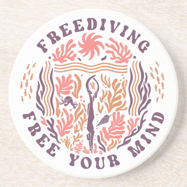Freediving Free Your Mind Ocean Meditation Diver Coaster (Front)