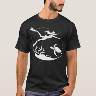 Freediving Girl  Sea Turtle Scuba Diving Ocean Adv T-Shirt