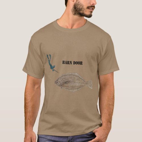 Freediving Spearfishing Diver with a Large Halibut T_Shirt