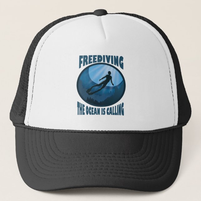Freediving - The Ocean Is Calling Underwater Diver Trucker Hat (Front)