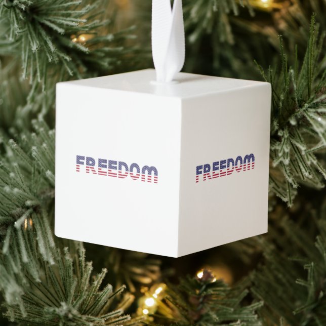 Freedom American Flag for Patriotic & Liberty Gift Cube Ornament (Tree)