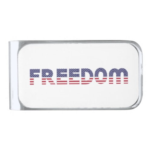 Freedom American Flag for Patriotic  Liberty Gift Silver Finish Money Clip