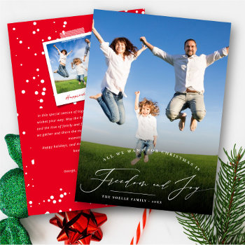 Freedom And Joy Classic Typography Modern Photo Holiday Card by fat_fa_tin at Zazzle