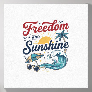 Freedom And Sunshine Vintage Beach Shirt Design (3 Canvas Photo Tile