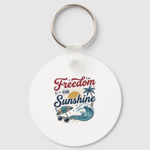 Freedom And Sunshine Vintage Beach Shirt Design (3 Keychain