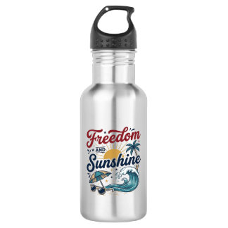 Freedom And Sunshine Vintage Beach Shirt Design (3 Stainless Steel Water Bottle