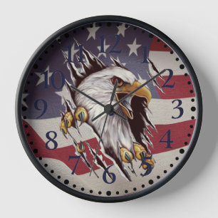Freedom Bald Eagle American Flag Clock
