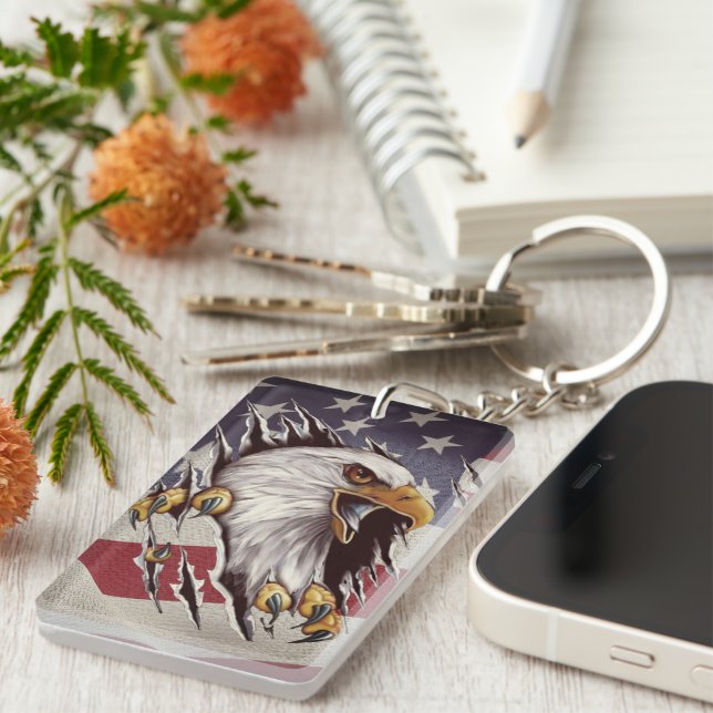 Freedom Bald Eagle American Flag Keychain (Front Right)