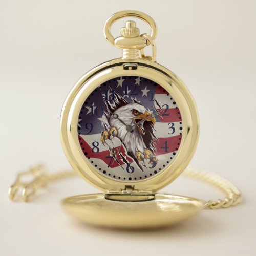 Freedom Bald Eagle American Flag Pocket Watch