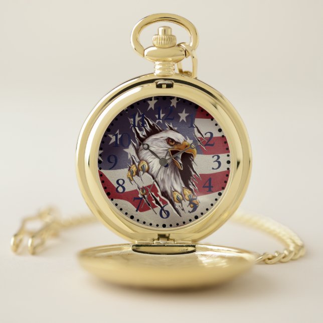 Freedom Bald Eagle American Flag Pocket Watch (Inside)