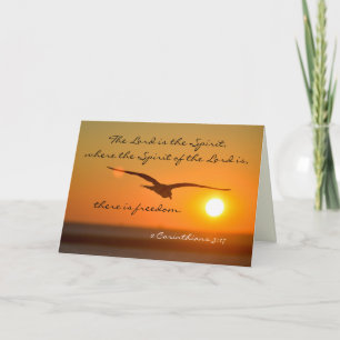 Freedom Bible Verse, Bird Flying at Sunset Custom Letterpress Thank You Card