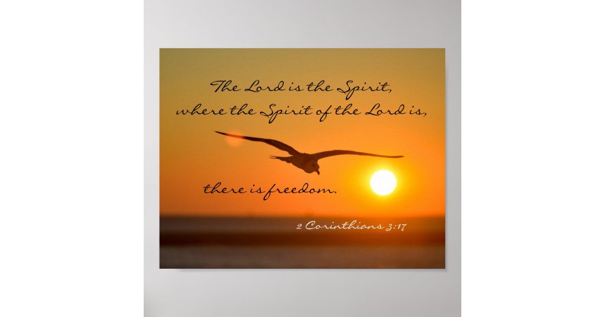 Freedom Bible Verse Bird Flying At Sunset Poster Zazzle Com