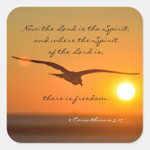 Freedom Bible Verse Bird Flying at Sunset Square Sticker