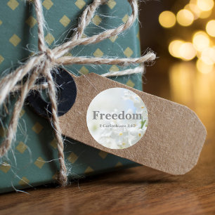 Freedom Bible Verse with Elegant White Flowers Classic Round Sticker