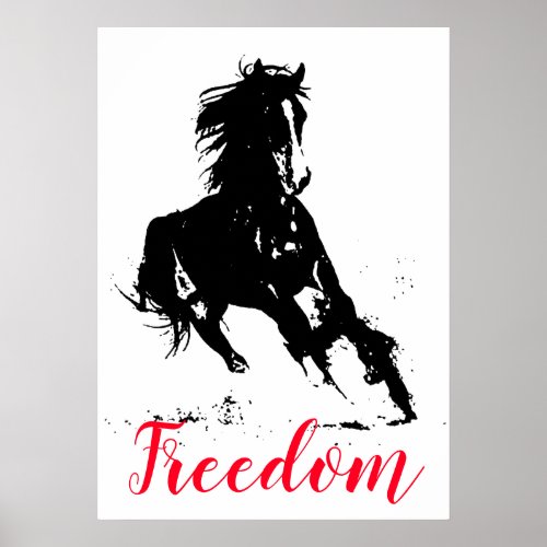 Freedom Black White Pop Art Running Horse Poster