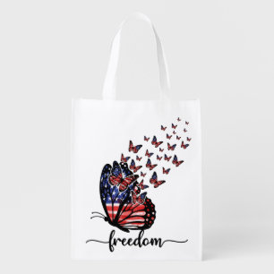 Freedom Butterflies Patriotic Red, White, Blue Grocery Bag