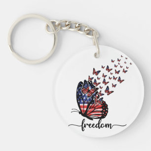 Freedom Butterflies Patriotic Red, White, Blue Keychain