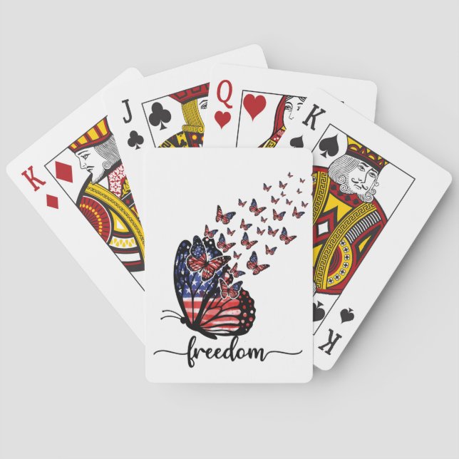 Freedom Butterflies | Patriotic Red, White, Blue Poker Cards (Back)