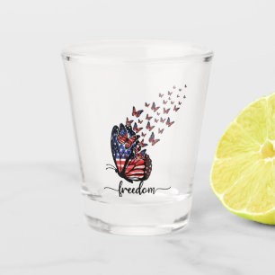 Freedom Butterflies Patriotic Red, White, Blue Shot Glass