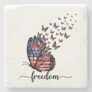Freedom Butterflies   Patriotic Red, White, Blue Stone Coaster