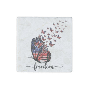 Freedom Butterflies   Patriotic Red, White, Blue Stone Magnet