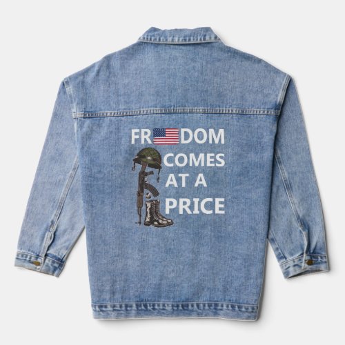Freedom Comes At a Price  Soldier Rifle Dog Tags a Denim Jacket
