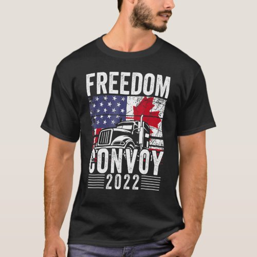 Freedom Convoy 2022 Canadian Trucker Us Flag Maple T_Shirt