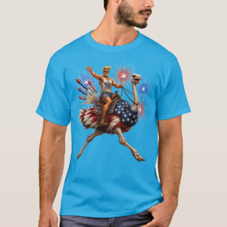 Freedom Cowboy on Patriotic Ostrich 4th of July T-Shirt