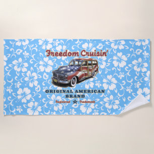 Freedom Crusin' Hawaiian Woody Hibiscus - Sky Blue Beach Towel