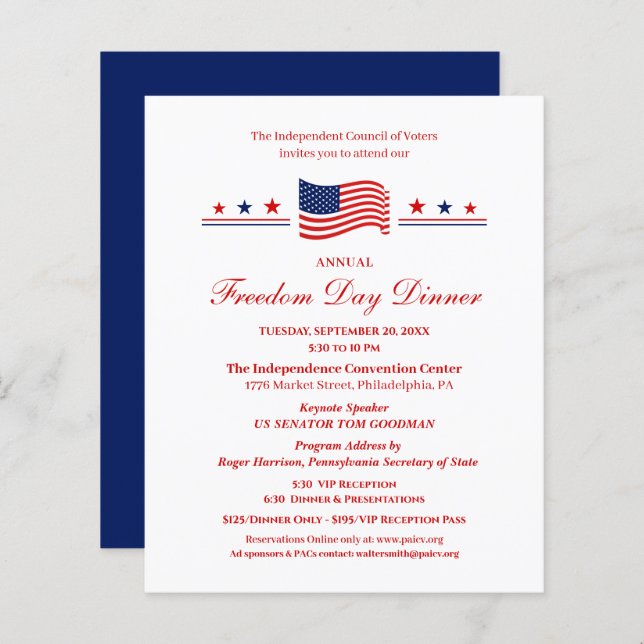 Freedom Day Dinner Political Fundraiser Invitation (Front/Back)