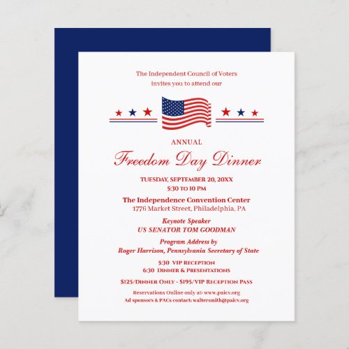 Freedom Day Dinner Political Fundraiser Invitation