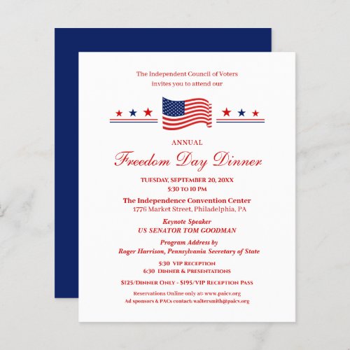 Freedom Day Dinner Political Fundraiser Invitation