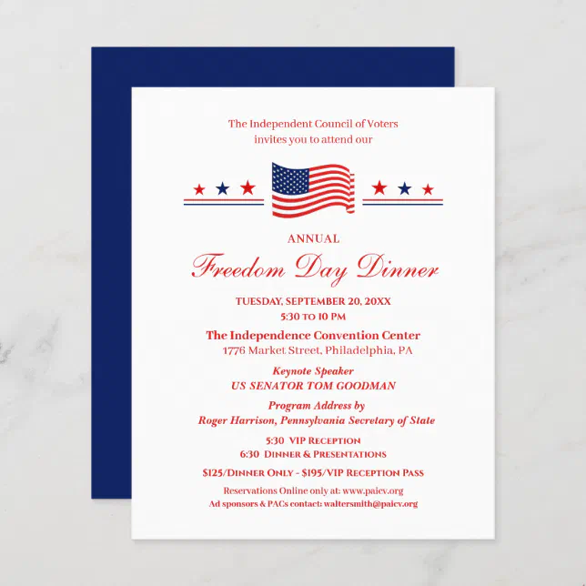 Freedom Day Dinner Political Fundraiser Invitation | Zazzle