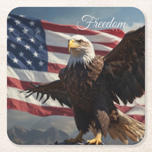 Freedom Eagle Square Paper Coaster (Front)