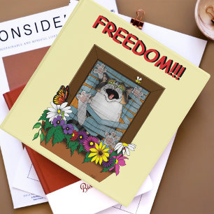 Freedom Escape Funny Cat Yellow Floral Window 3 Ring Binder