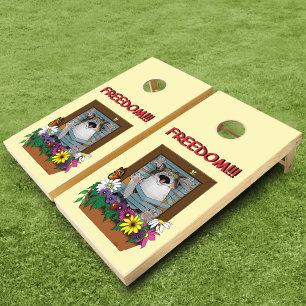 Freedom Escape Funny Cat Yellow Floral Window Cornhole Set