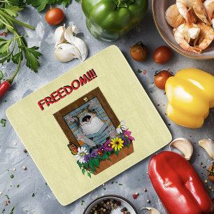 Freedom Escape Funny Cat Yellow Floral Window Cutting Board