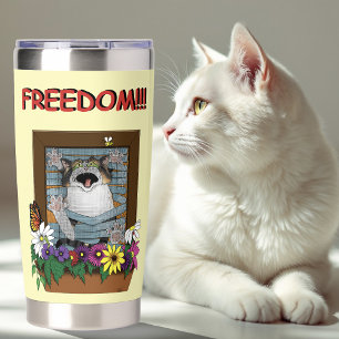 Freedom Escape Funny Cat Yellow Floral Window Insulated Tumbler